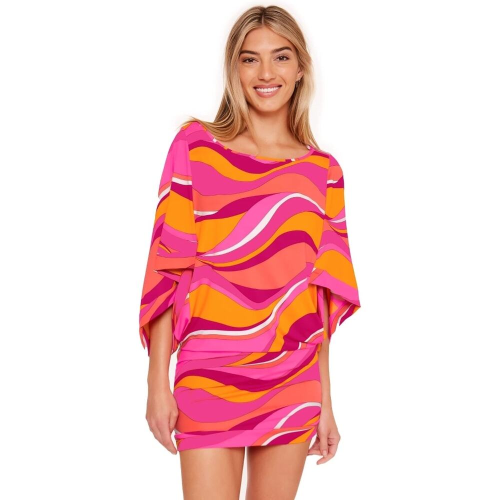 Trina Turk Vivid Vista Tunic Coverup Womens Large Swim Cover Up Beach Dress